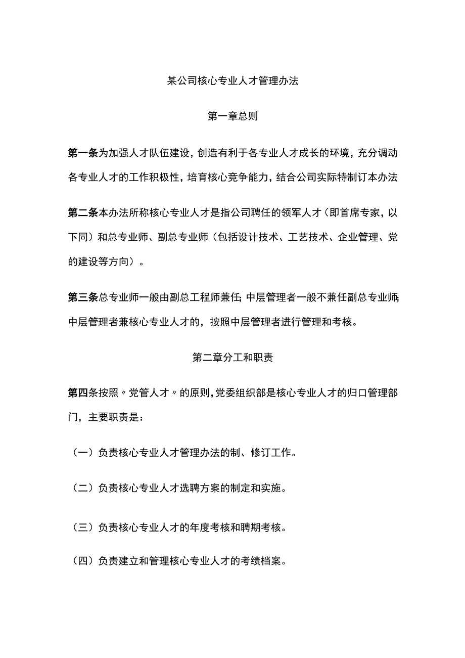 某公司核心专业人才管理办法.docx_第1页