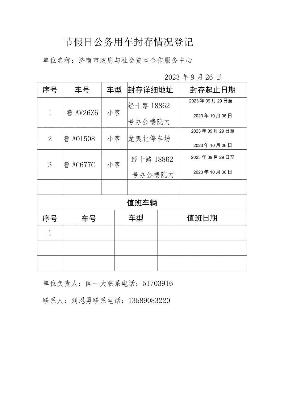 节假日公务用车封存情况登记表.docx_第2页