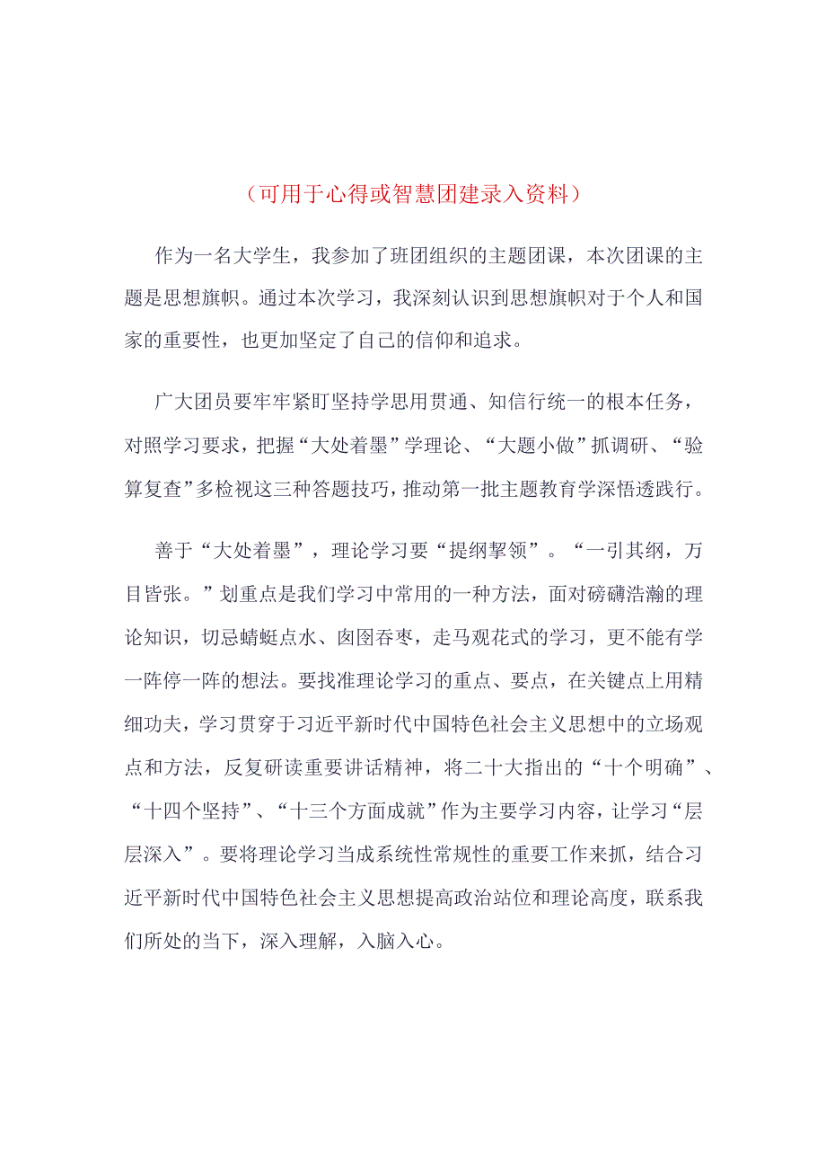 团支部智慧团建思想旗帜录入(4篇合集).docx_第1页