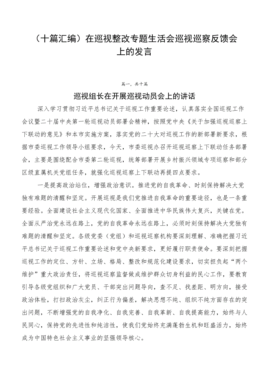 （十篇汇编）在巡视整改专题生活会巡视巡察反馈会上的发言.docx_第1页