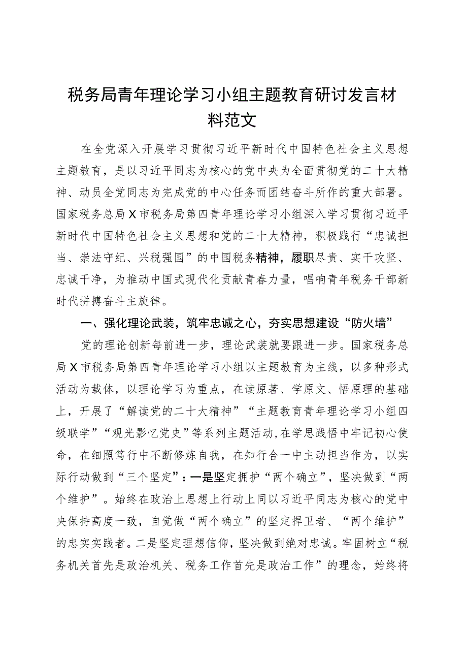 税务局青年理论学习小组第二批主题教育研讨发言材料学习心得体会.docx_第1页