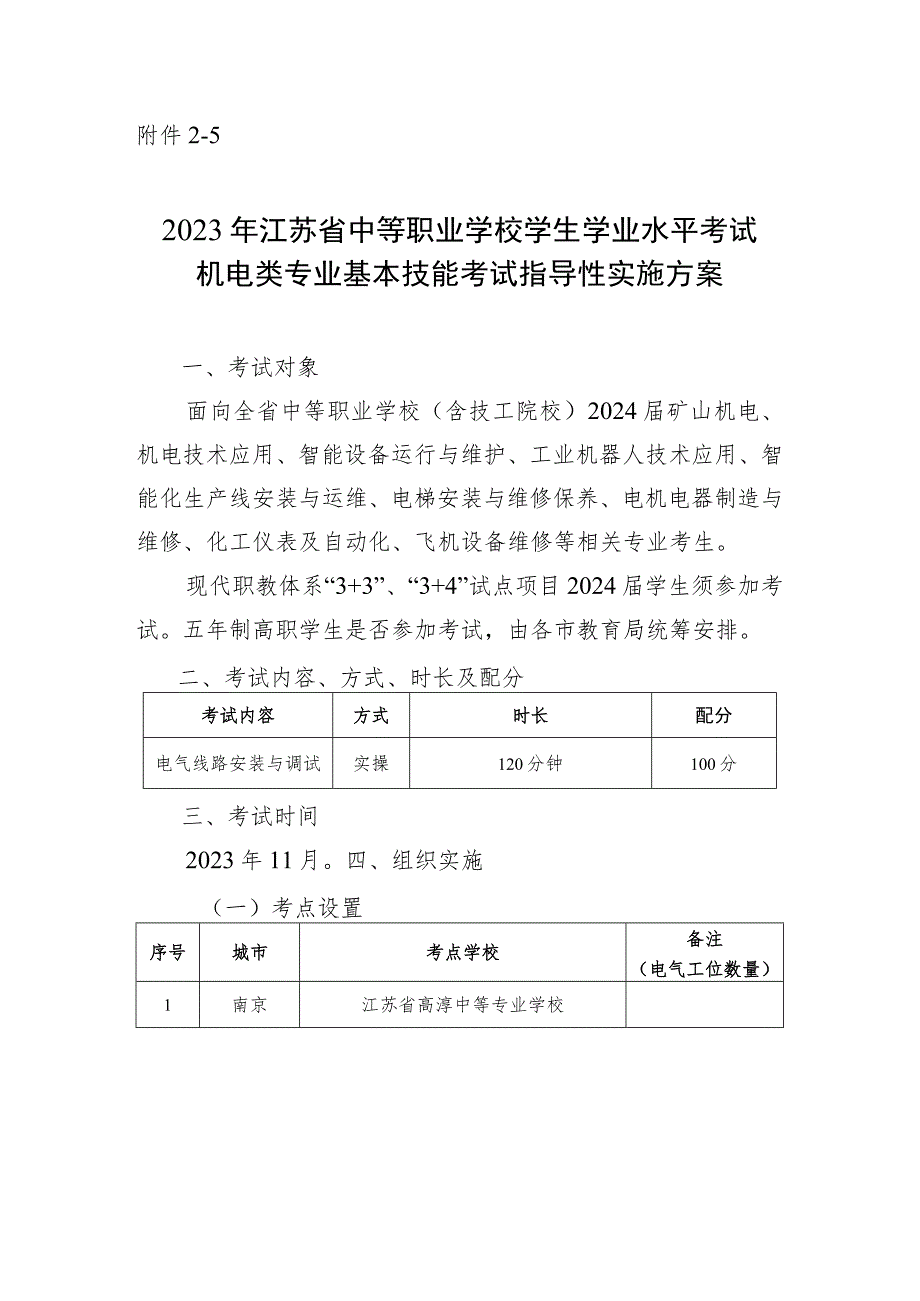 2023年江苏省中等职业学校学生学业水平考试机电类专业基本技能考试指导性实施方案.docx_第1页