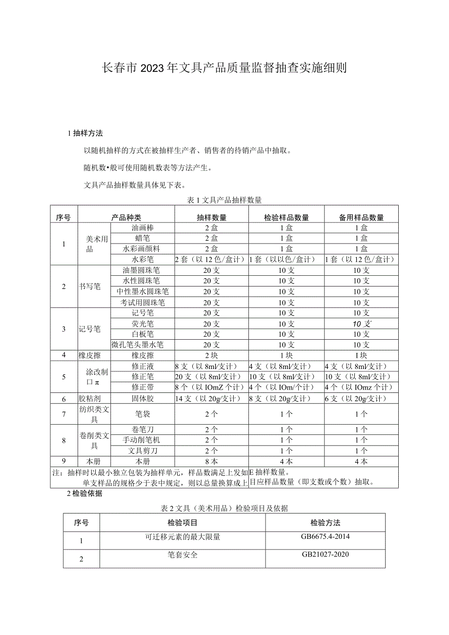 长春市2023年文具产品质量监督抽查实施细则.docx_第1页