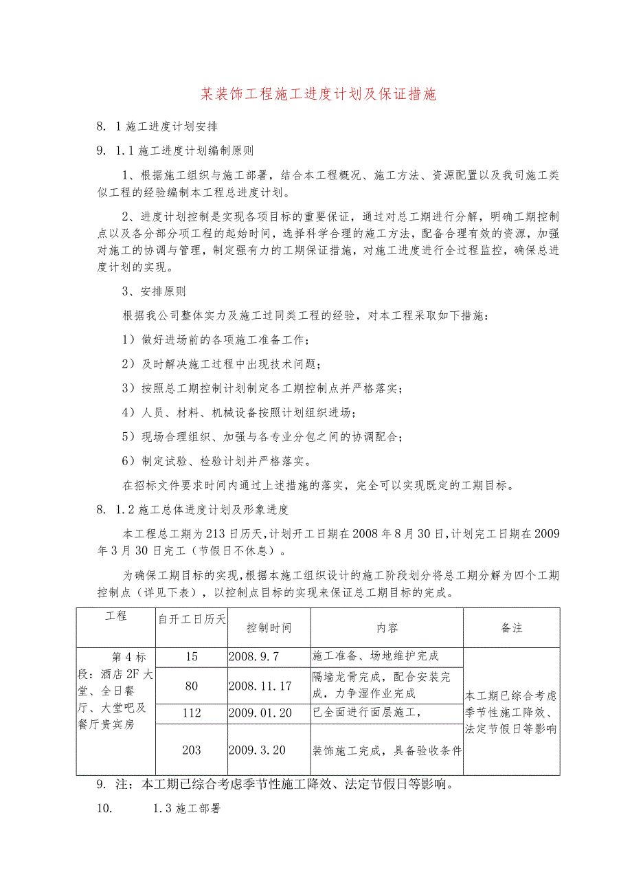 某装饰工程施工进度计划及保证措施.docx_第1页