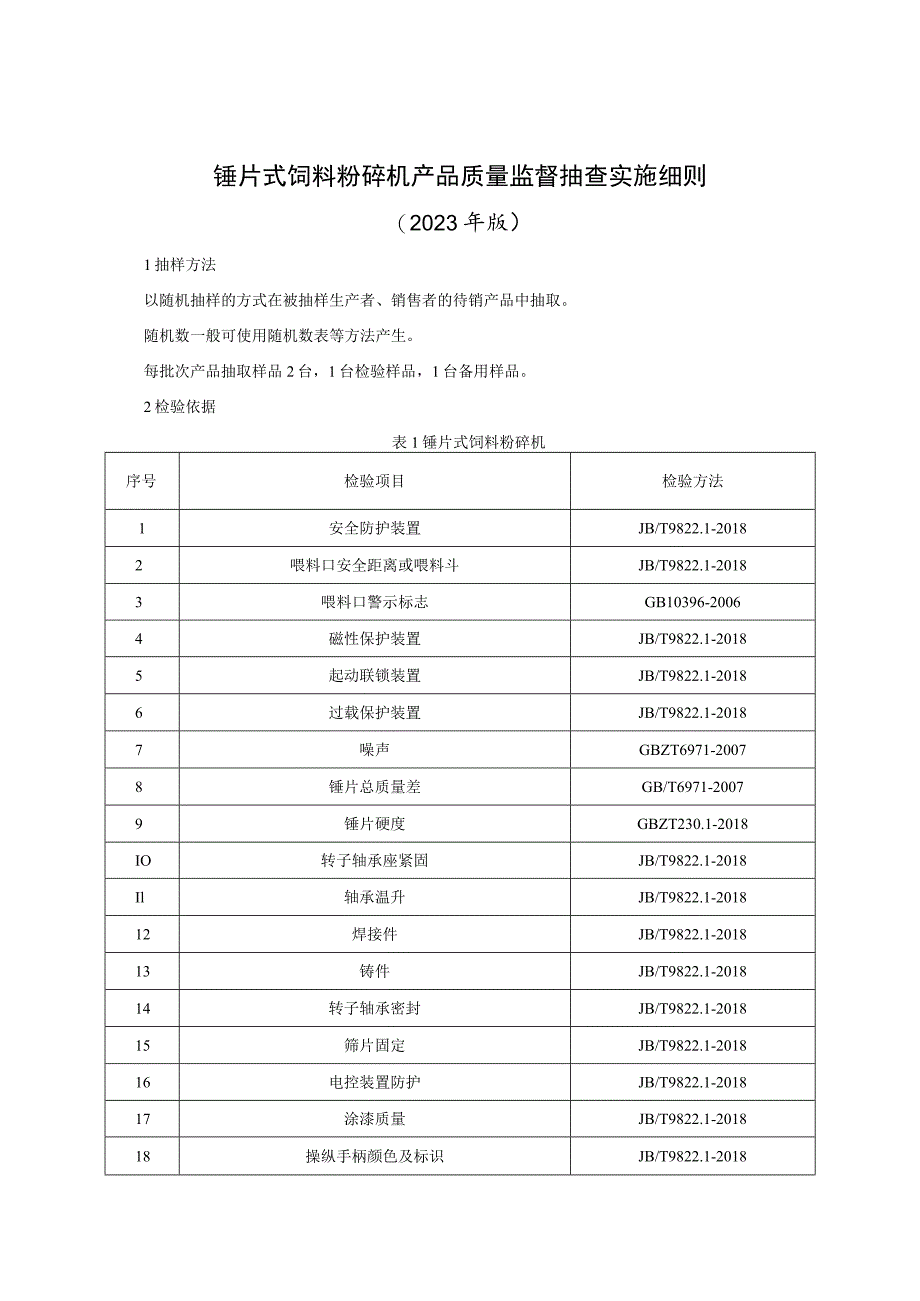 锤片式饲料粉碎机产品质量监督抽查实施细则（2023年版）.docx_第1页