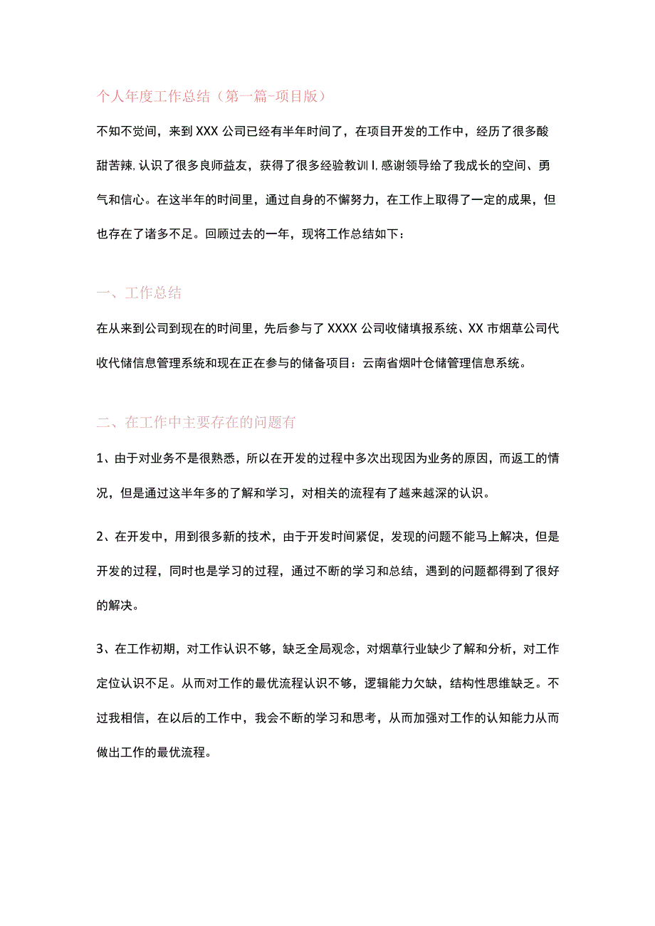 个人年度工作总结（第一篇-项目版）.docx_第1页