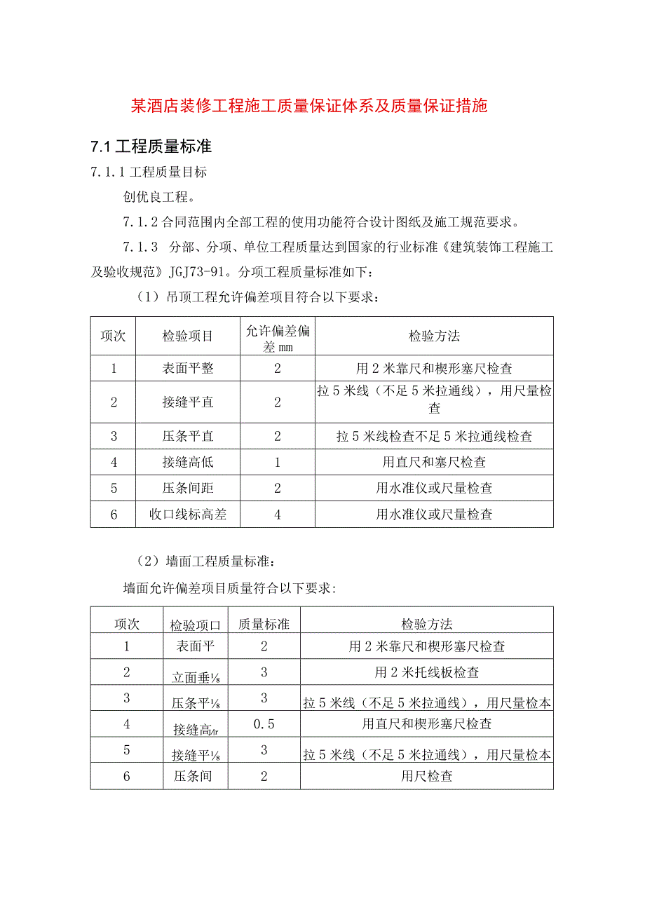 某酒店装修工程施工质量保证体系及质量保证措施.docx_第1页