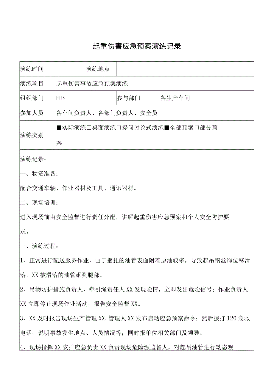 起重伤害应急预案演练记录.docx_第1页