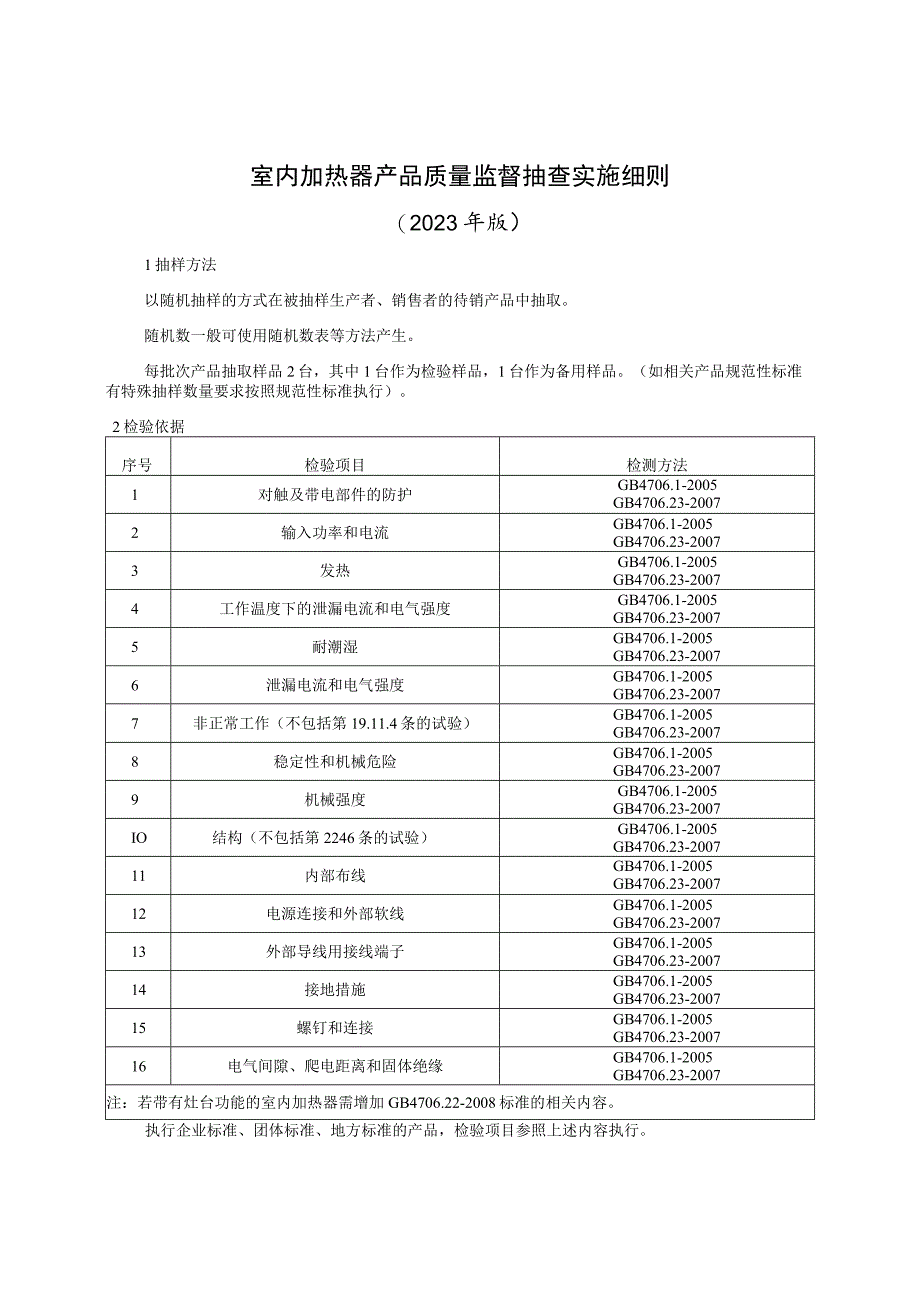 室内加热器产品质量监督抽查实施细则（2023年版）.docx_第1页