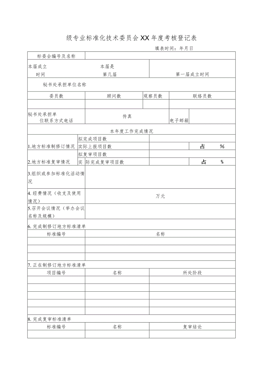 专业标准化技术委员会考核登记表.docx_第1页