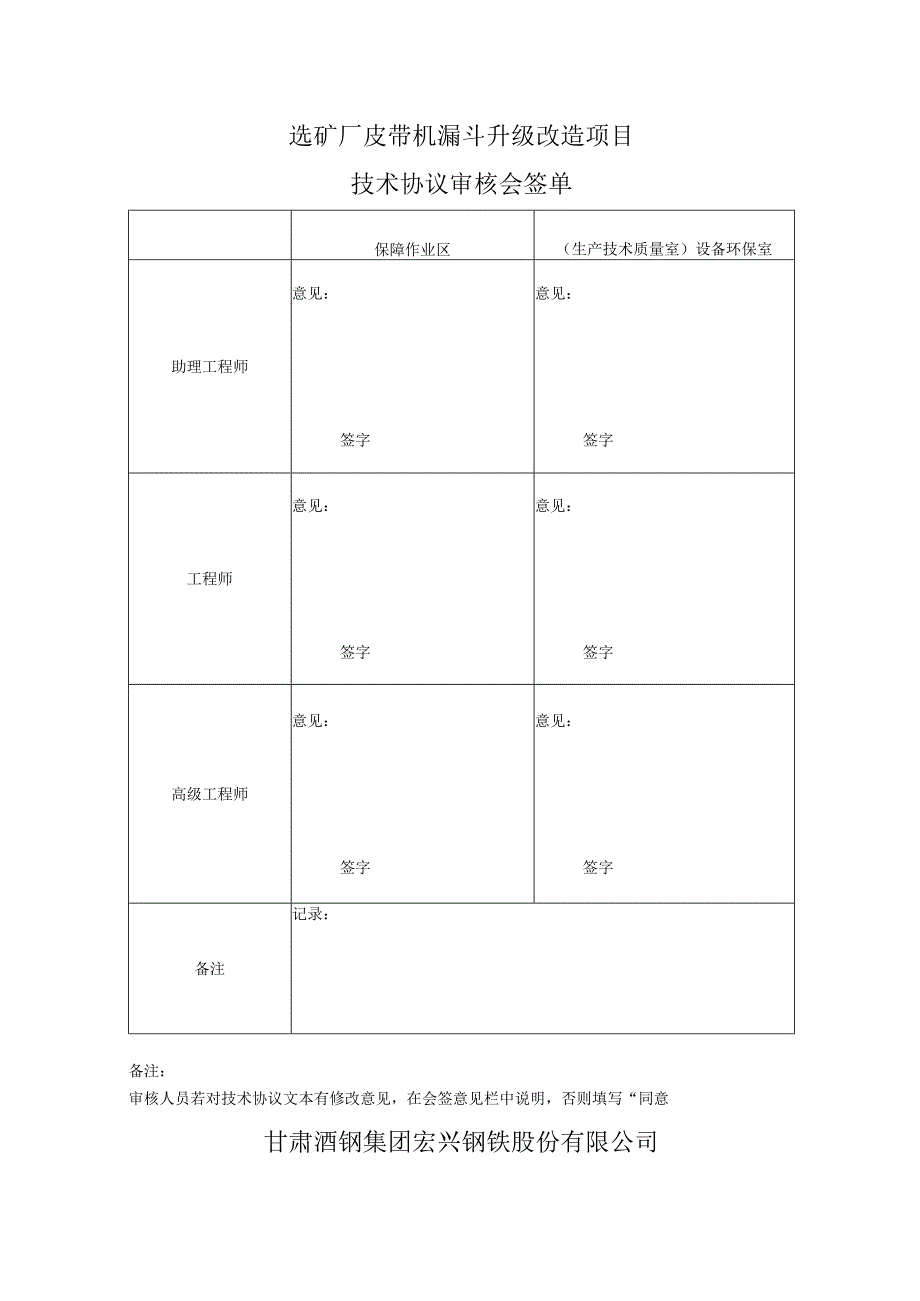 选矿厂皮带机漏斗升级改造项目技术协议审核会签单.docx_第1页