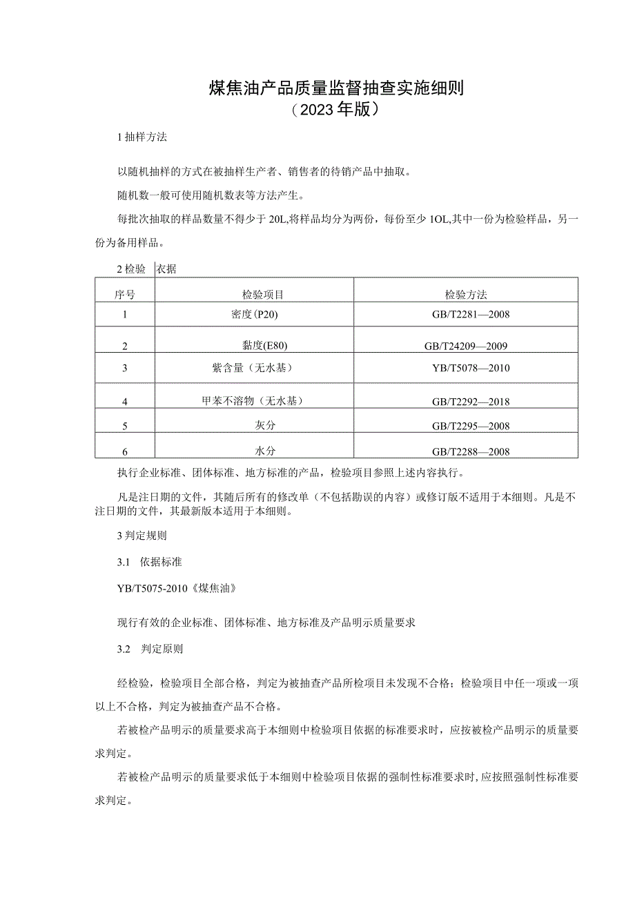 煤焦油产品质量监督抽查实施细则（2023版）.docx_第1页