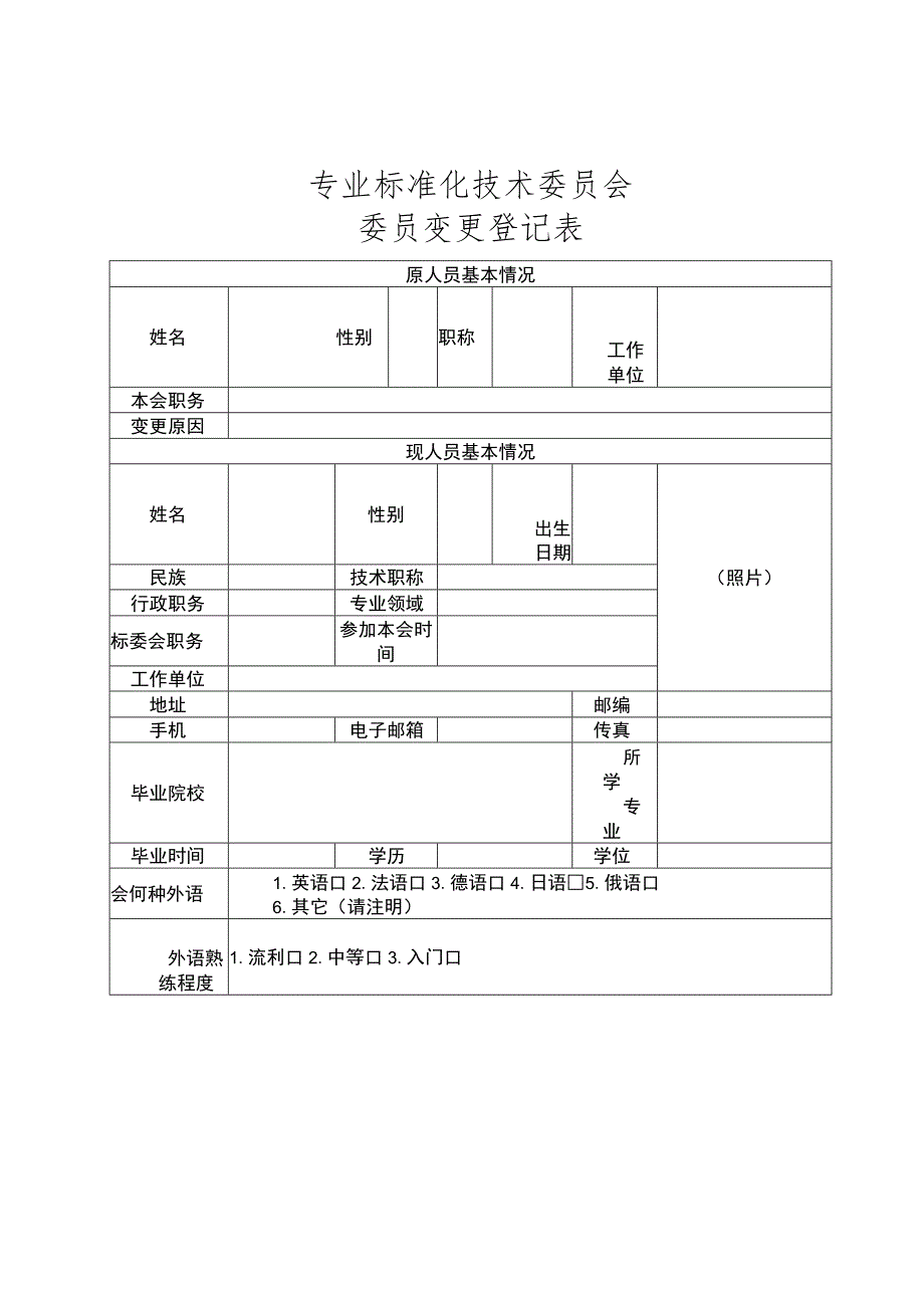 专业标准化技术委员会委员变更登记表.docx_第1页