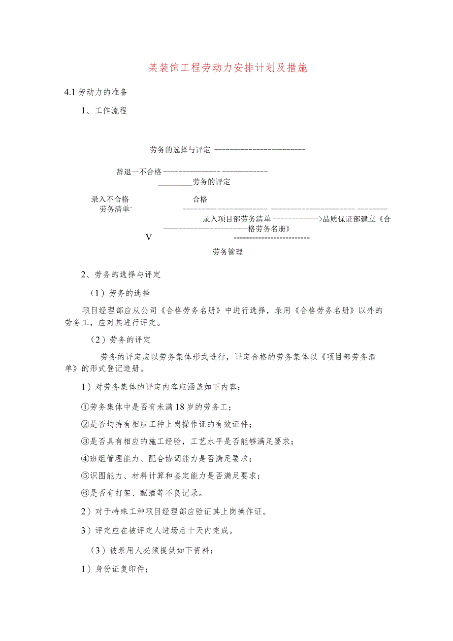 某装饰工程劳动力安排计划及措施.docx_第1页