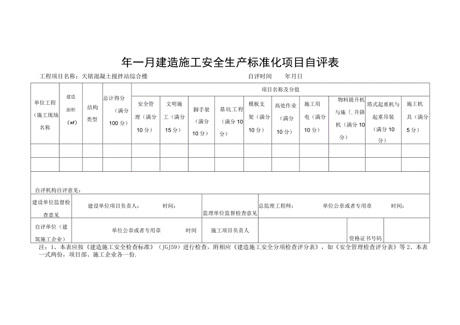 施工安全生产标准化项目自评表.docx_第1页