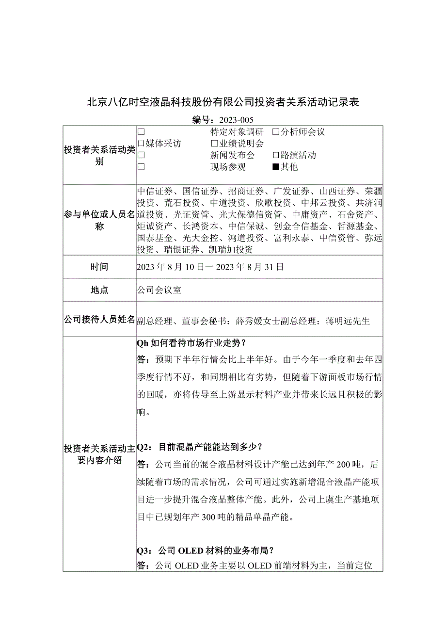 证券代码688181证券简称八亿时空北京八亿时空液晶科技股份有限公司投资者关系活动记录表.docx_第1页