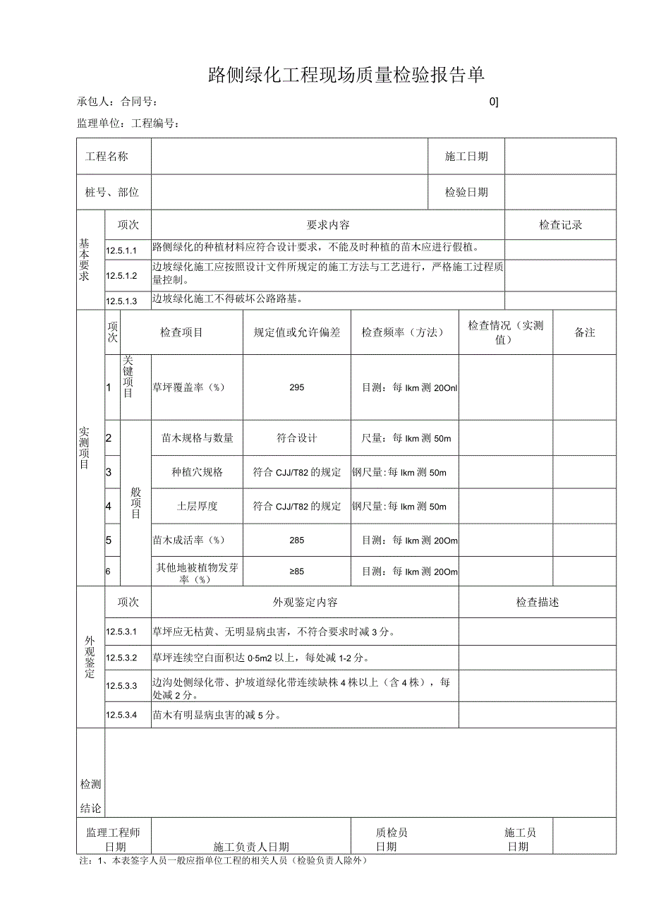 路侧绿化工程 现场质量检验报告单.docx_第1页