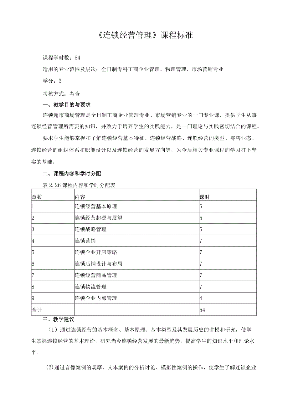 《连锁经营管理》课程标准.docx_第1页