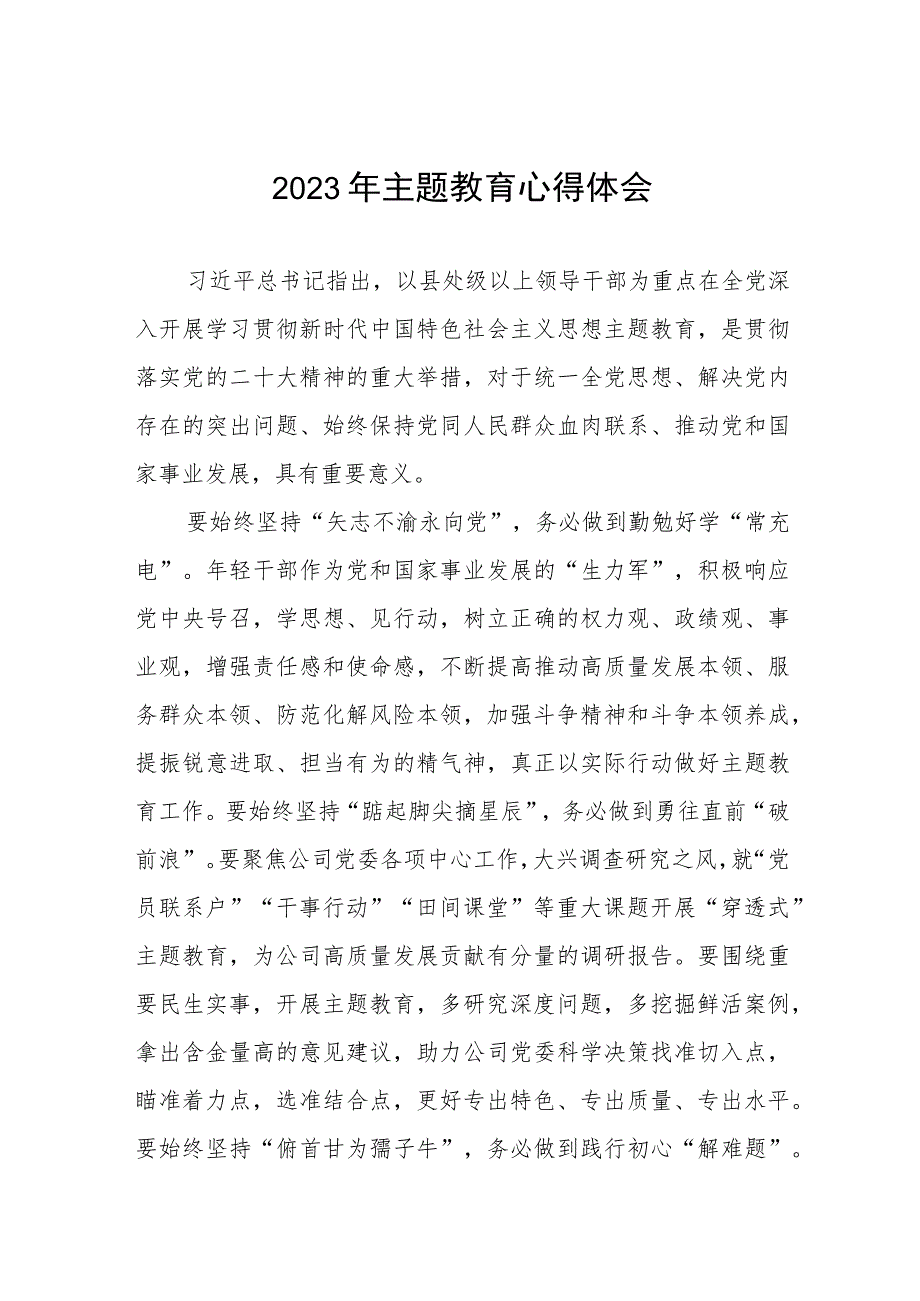 (六篇)公司党支部书记关于2023年主题教育的学习感悟.docx_第1页