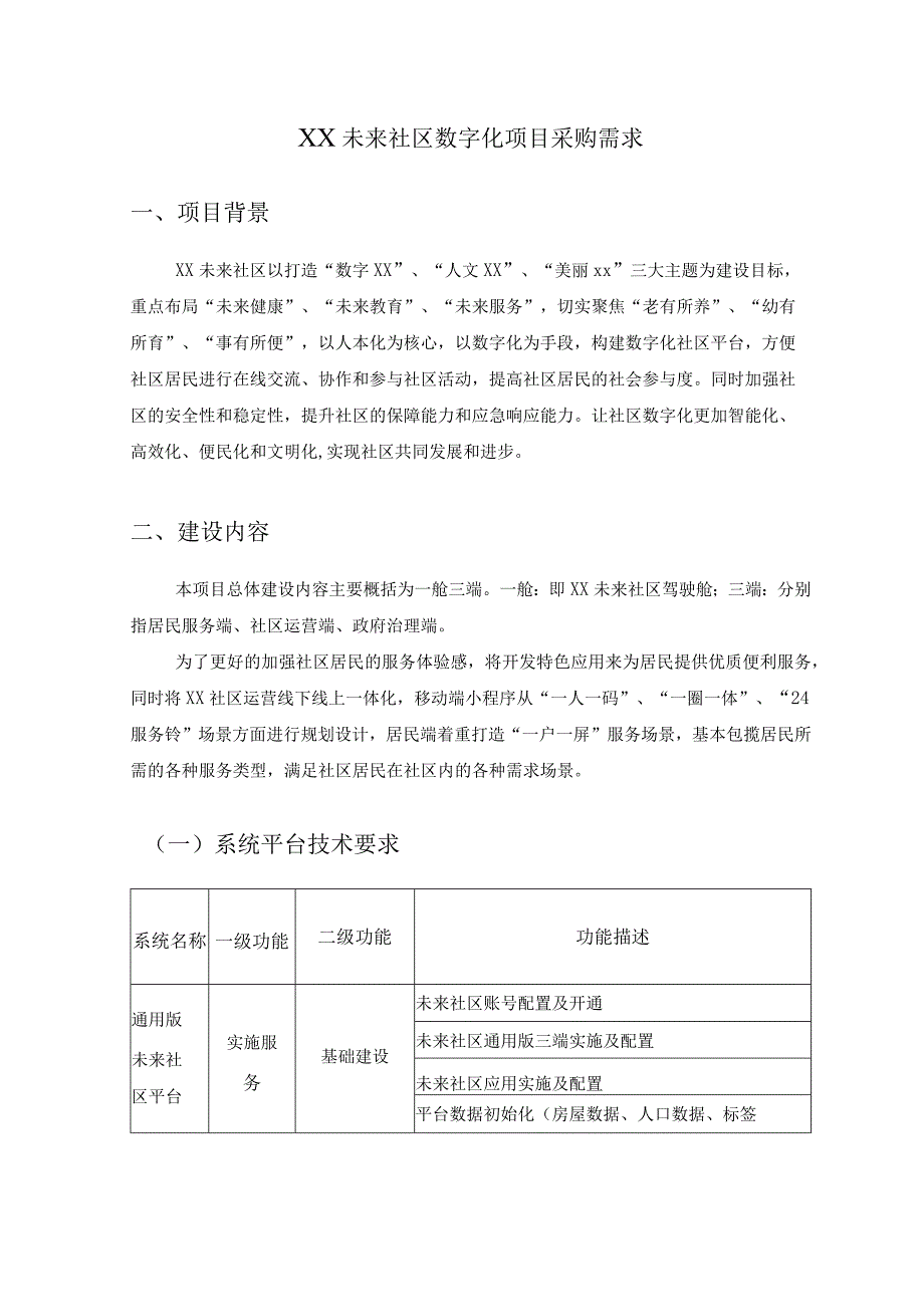 XX未来社区数字化项目采购需求.docx_第1页