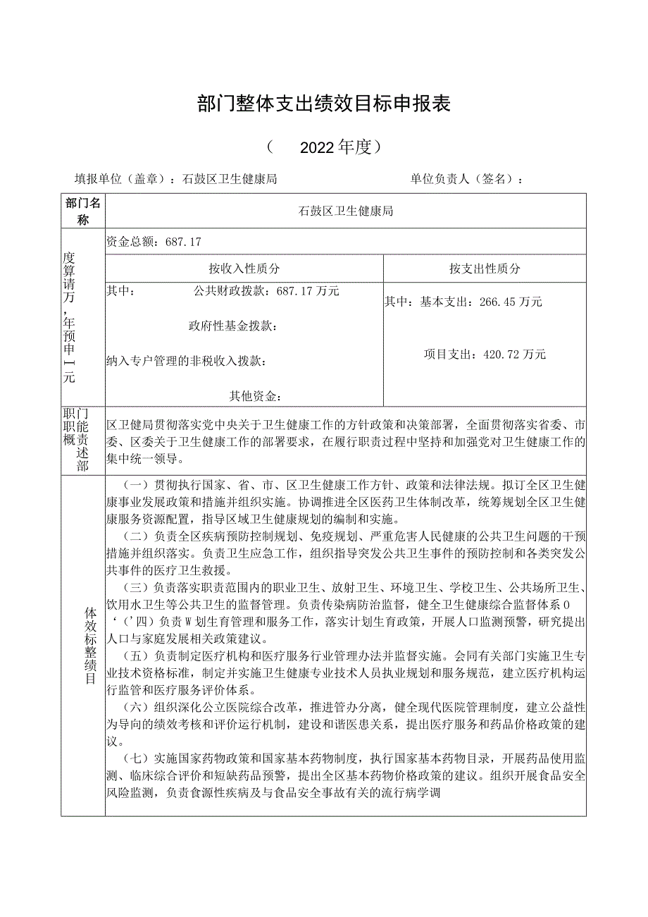 部门整体支出绩效目标申报022年度.docx_第1页