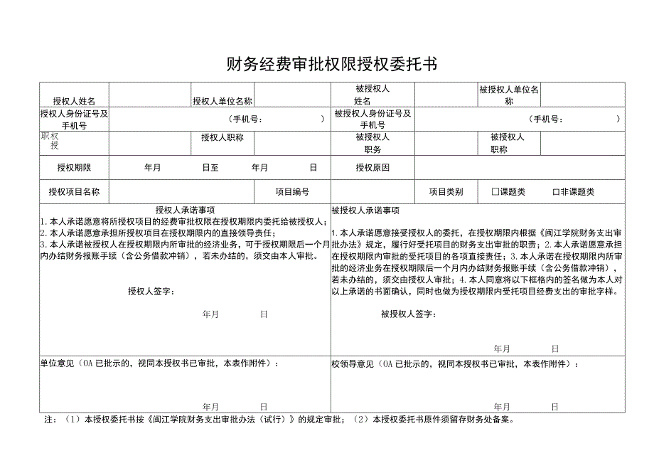 财务经费审批权限授权委托书.docx_第1页