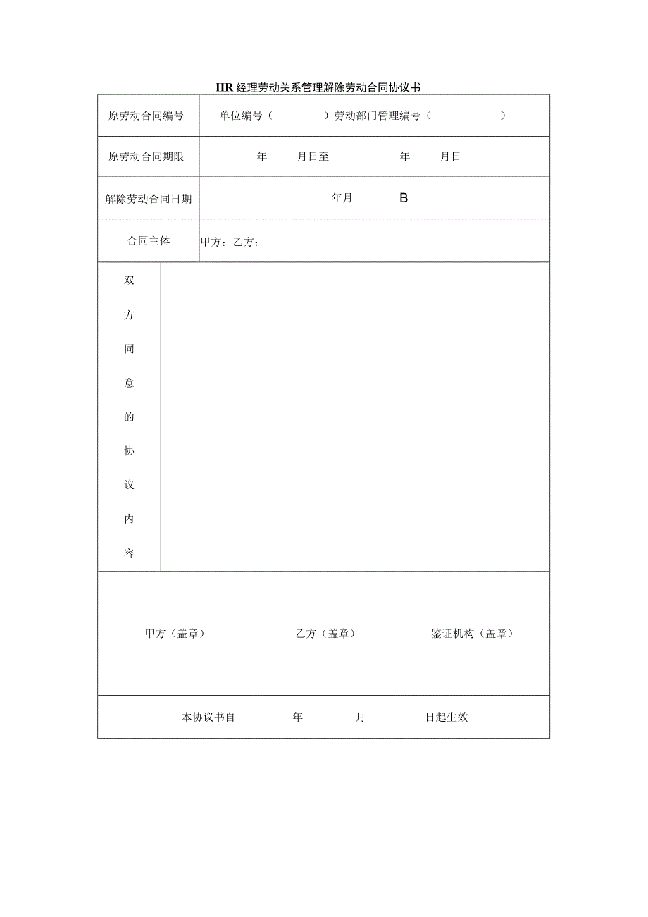 HR经理劳动关系管理解除劳动合同协议书.docx_第1页