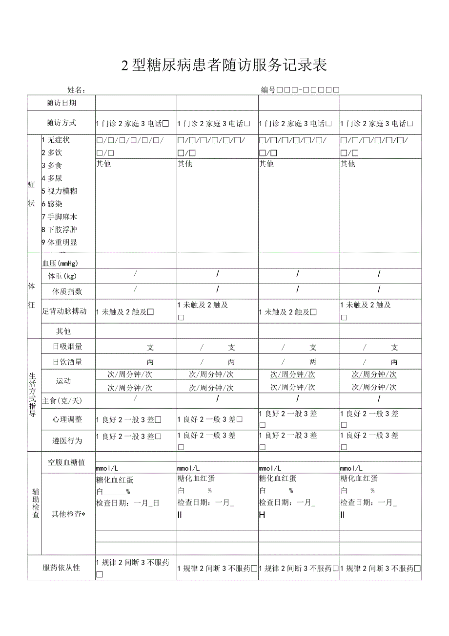 2型糖尿病患者随访服务记录表.docx_第1页