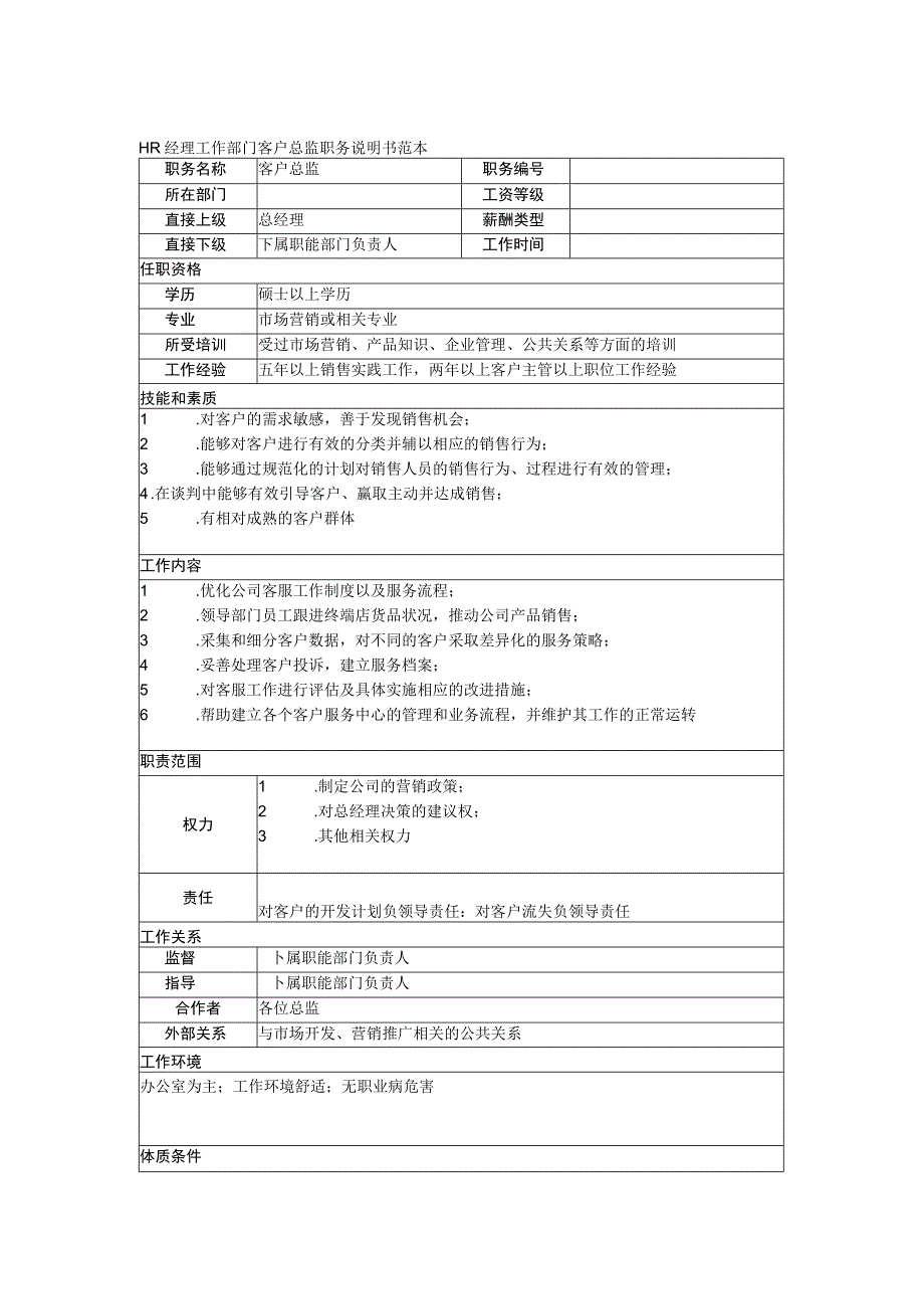 HR经理工作部门客户总监职务说明书范本.docx_第1页