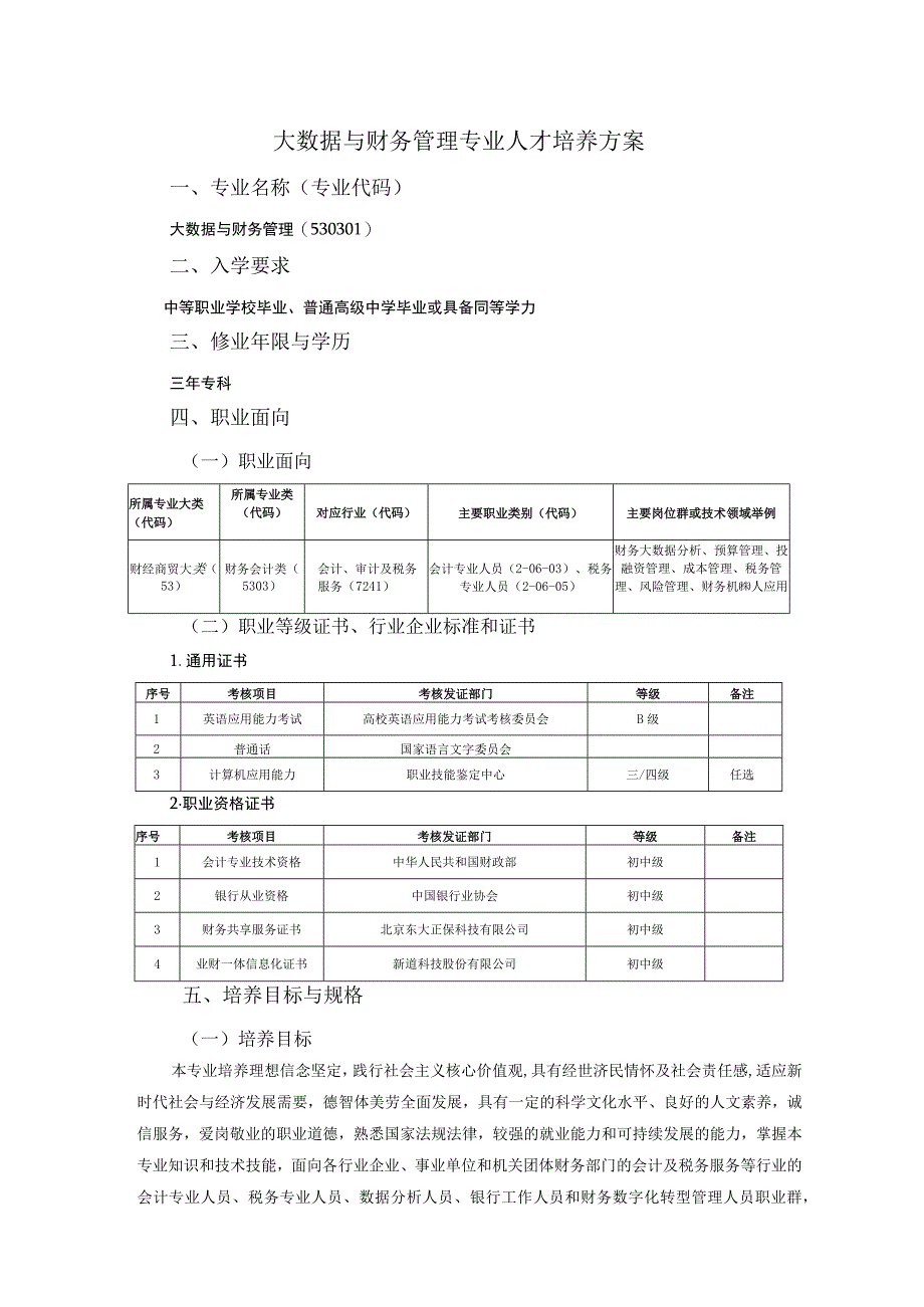 职业技术学院大数据与财务管理专业人才培养方案.docx_第2页