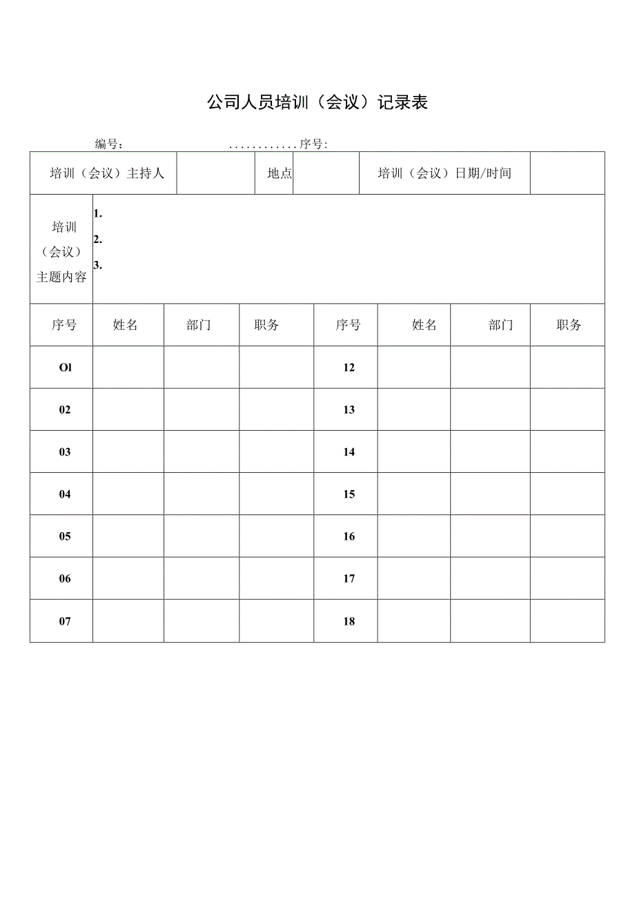 公司人员培训（会议）记录表.docx_第1页