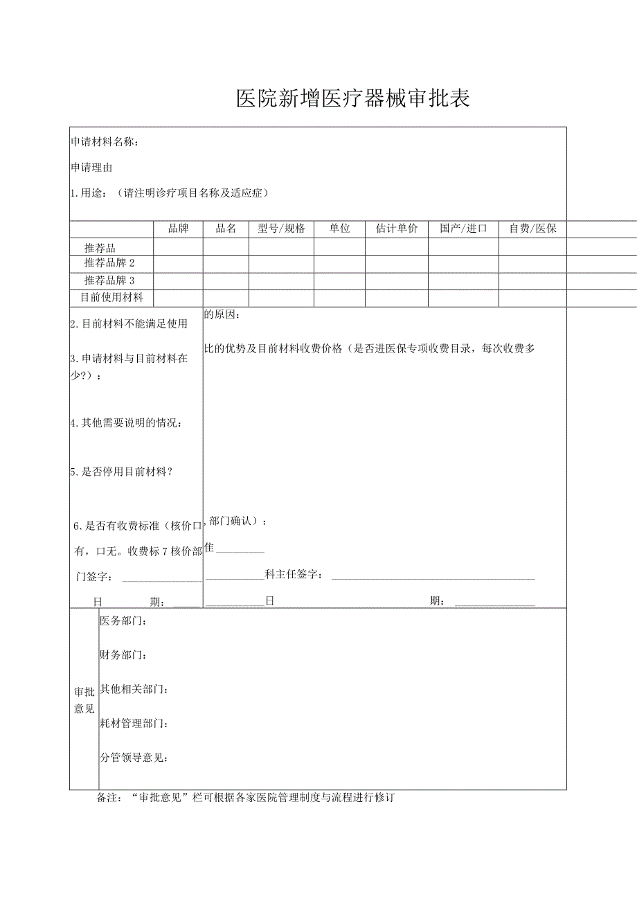 医院新增医疗器械审批表.docx_第1页