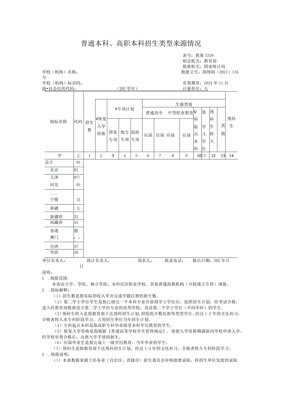 教基3339普通本科、高职本科招生类型来源情况.docx_第1页