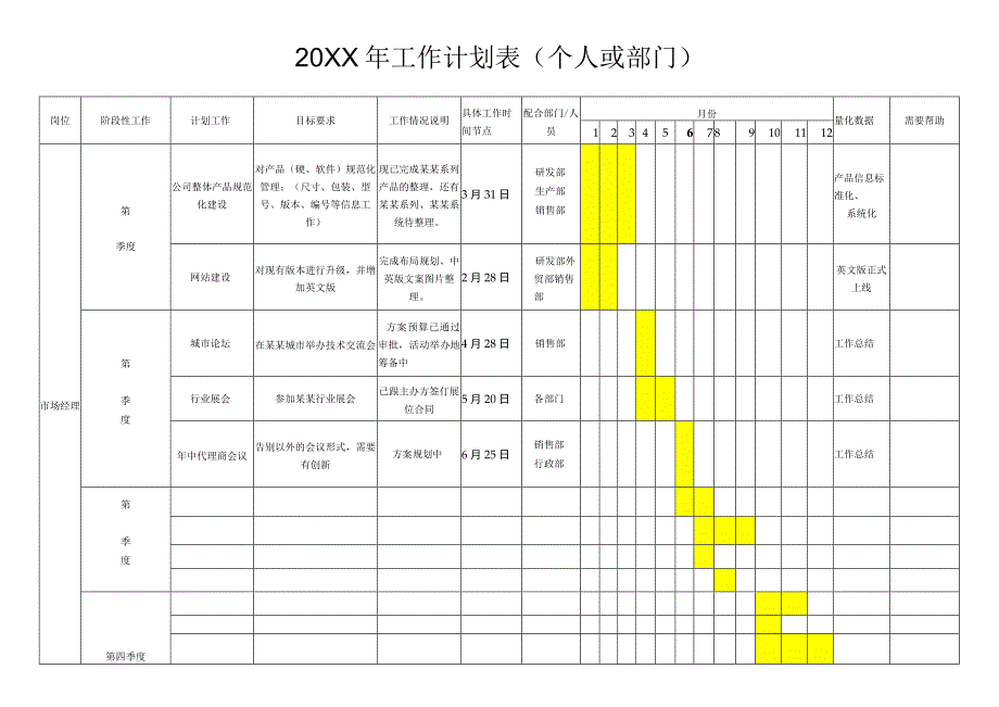 个人部门企业通用年度工作计划表.docx_第1页