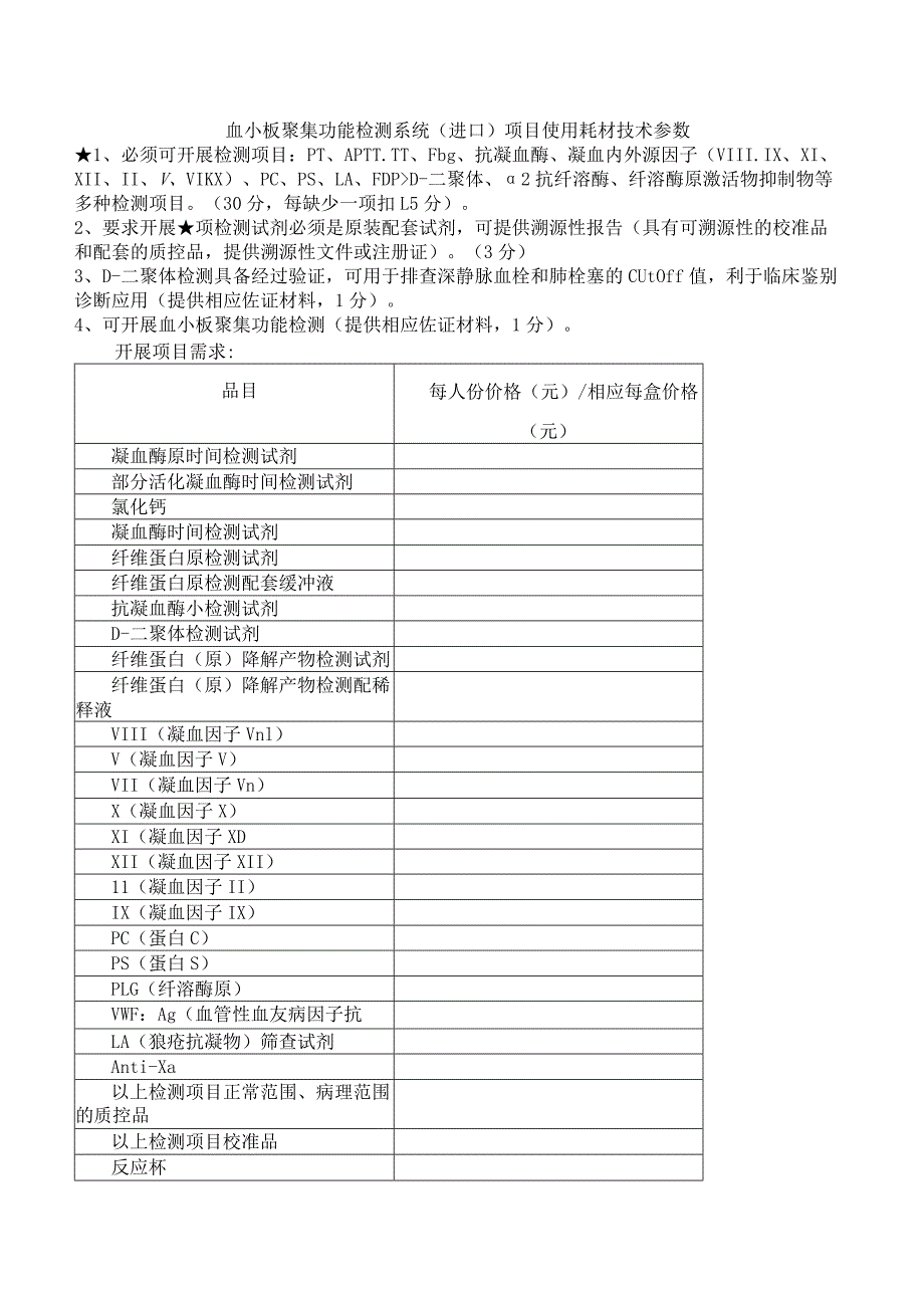 血小板聚集功能检测系统进口项目使用耗材技术参数.docx_第1页