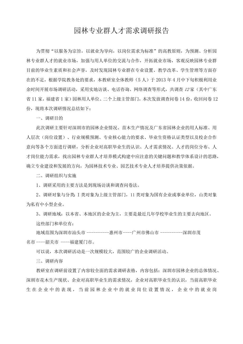 园林专业群人才需求调研报告.docx_第1页