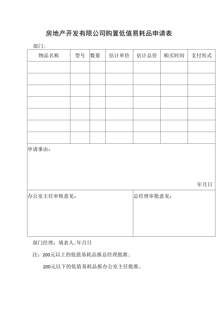 房地产开发有限公司购置低值易耗品申请表.docx_第1页