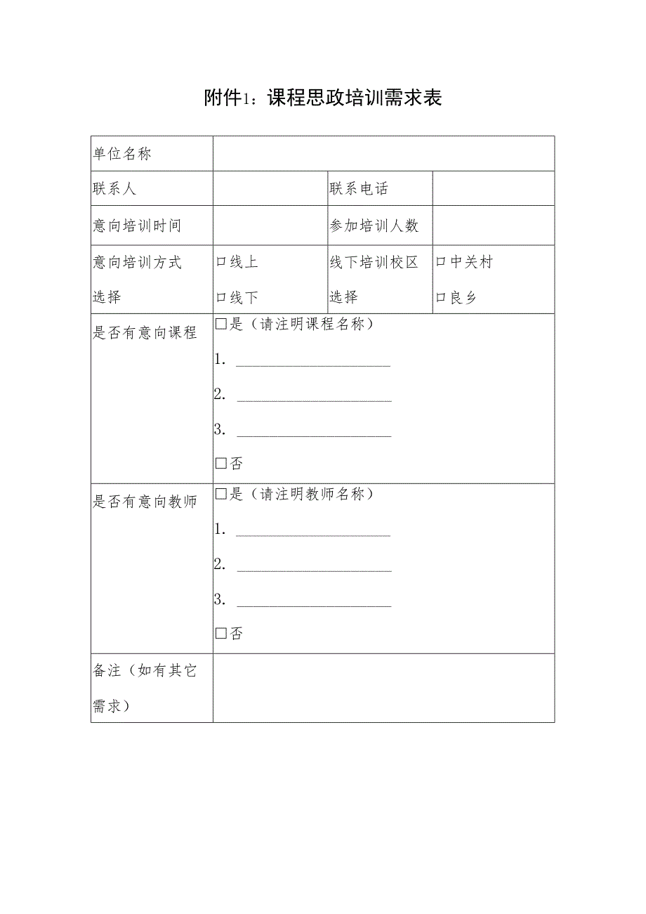 课程思政培训需求表.docx_第1页