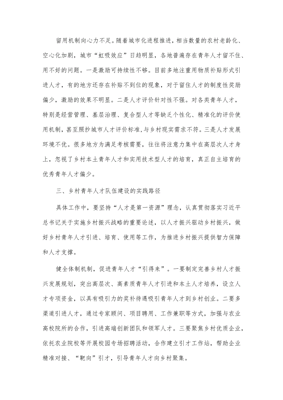 更好担负起新时代新的文化使命研讨发言稿、乡村振兴视域下青年人才队伍建设路径探索2篇.docx_第3页