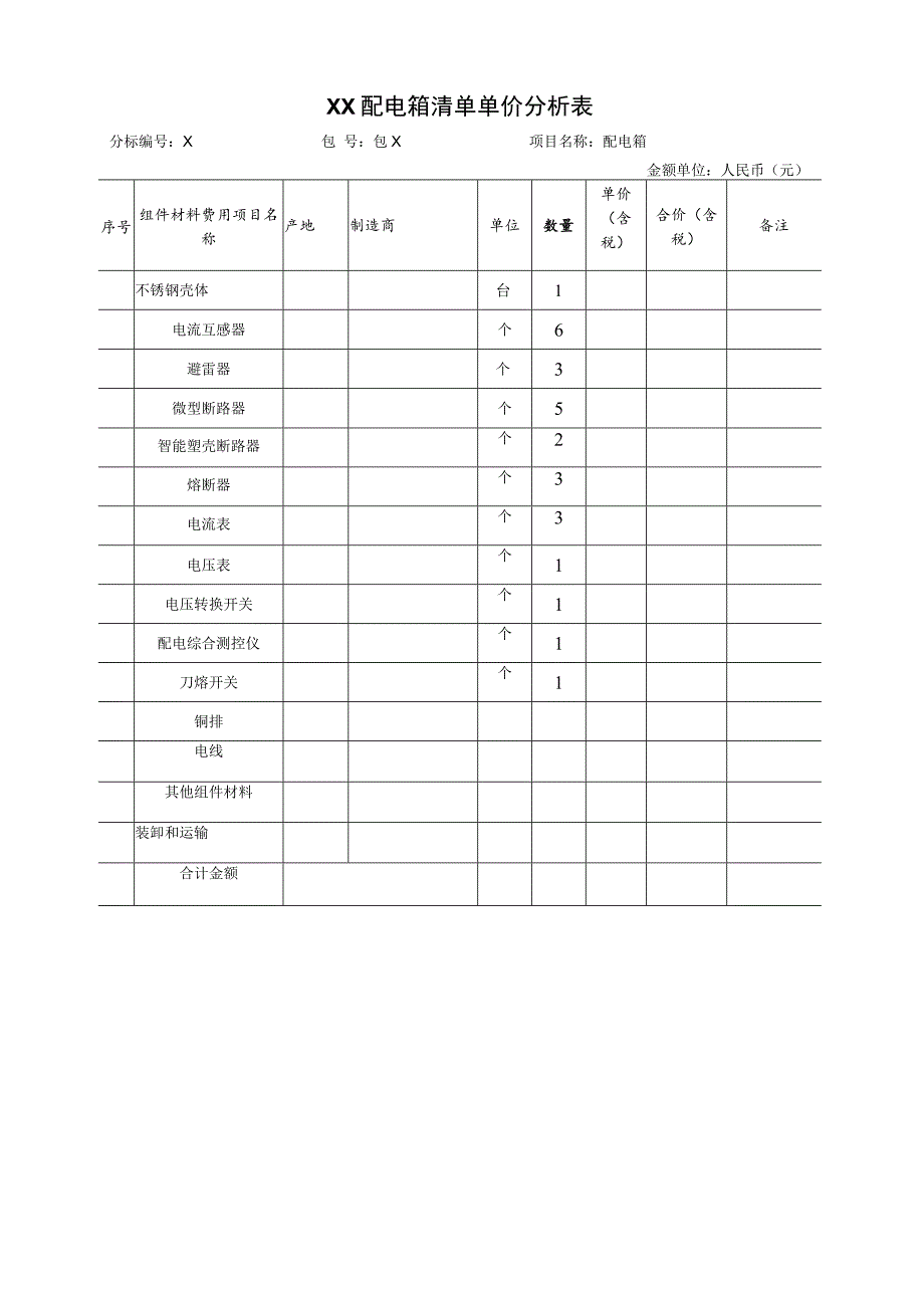 XX配电箱清单单价分析表(2023年).docx_第1页