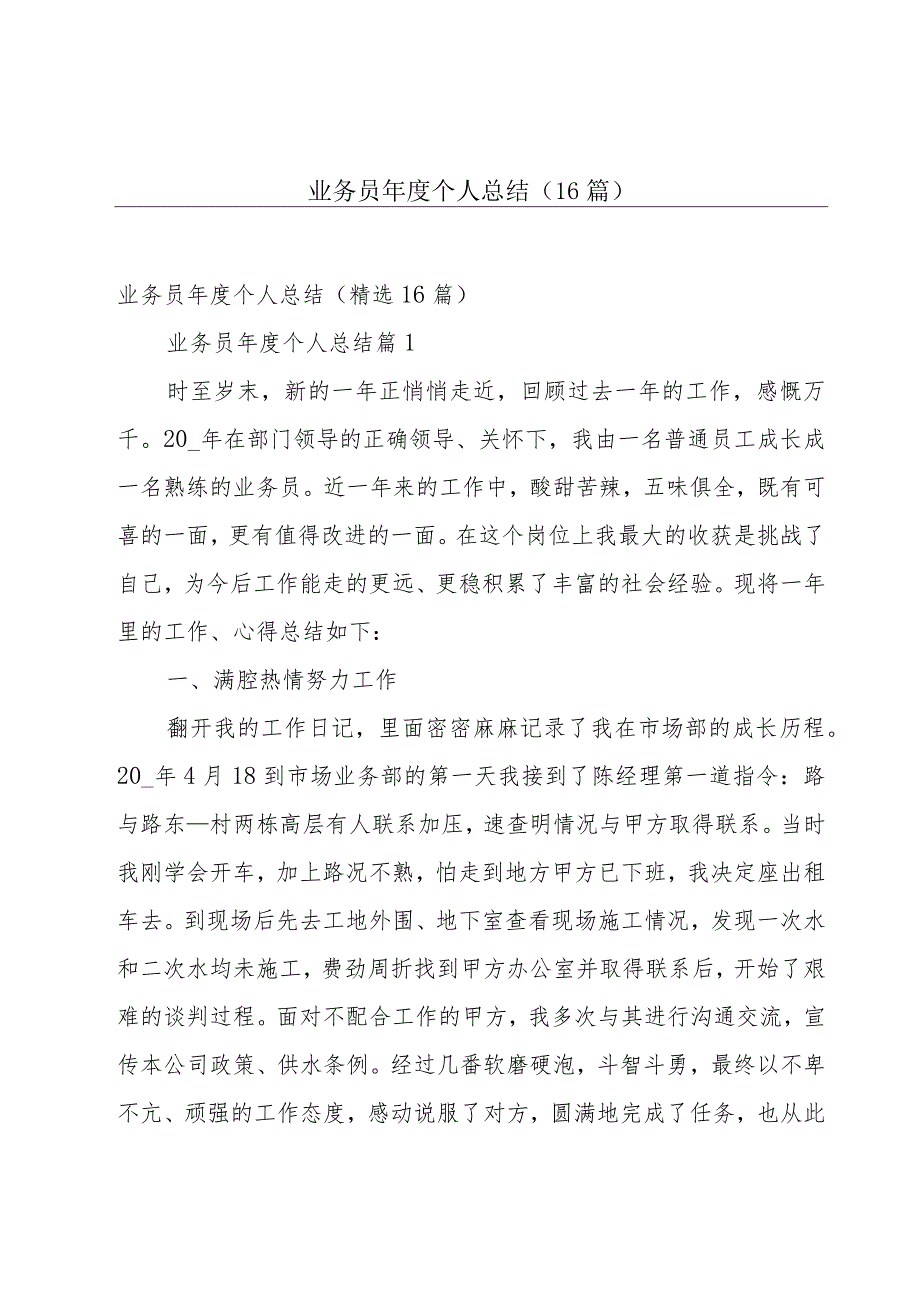 业务员年度个人总结（16篇）.docx_第1页