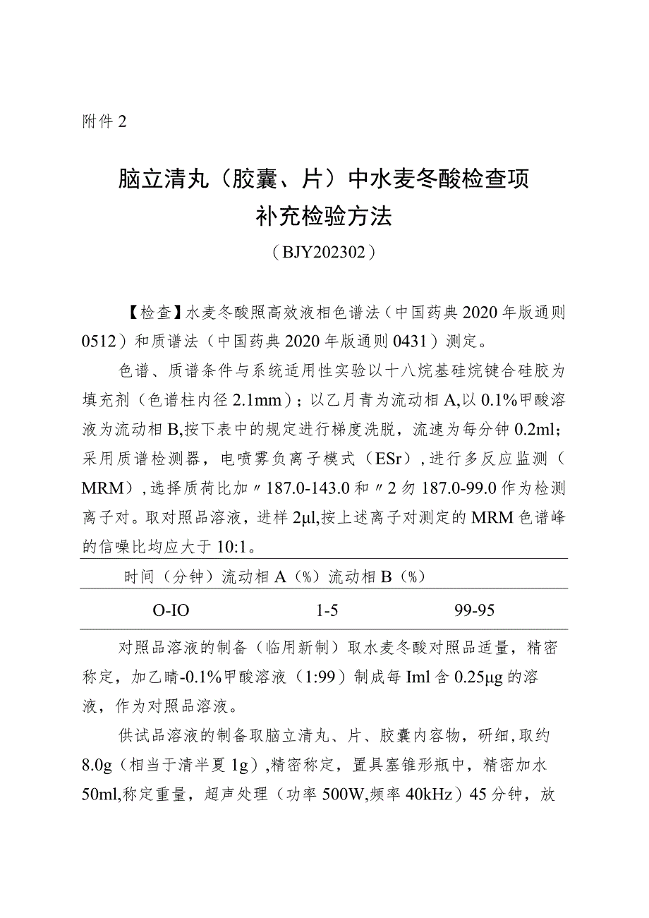 BJY 202302脑立清丸（胶囊、片）中水麦冬酸检查项补充检验方法.docx_第1页