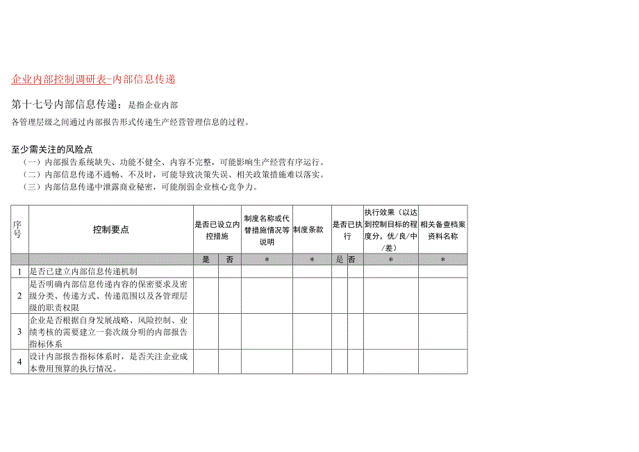 企业内部控制调研表之内部信息传递.docx_第1页