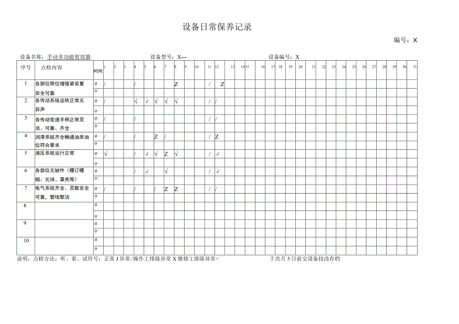 XX机电科技有限公司手动多功能剪切器设备日常保养记录(2023年).docx_第3页