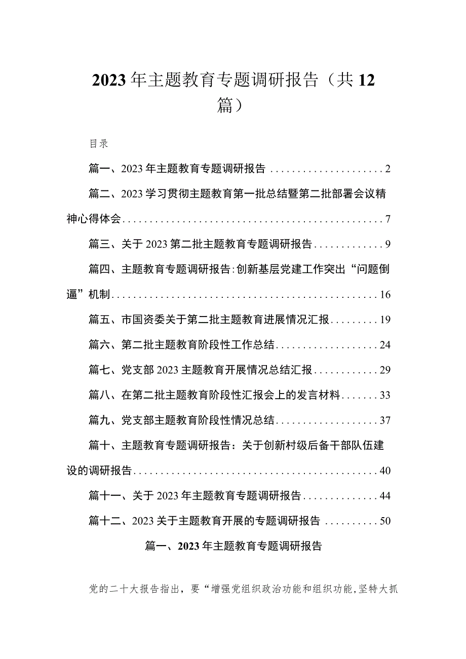 2023年主题教育专题调研报告（共12篇）.docx_第1页