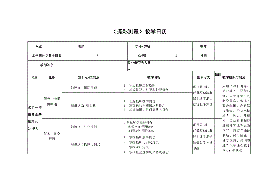 《摄影测量与遥感》课程教学日历.docx_第1页