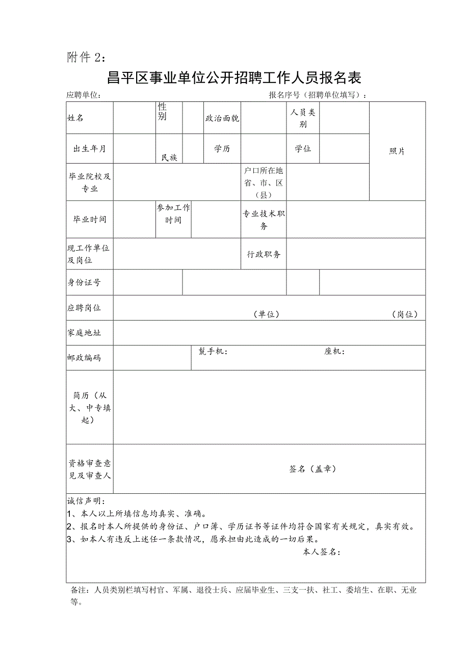 昌平区事业单位公开招聘工作人员报名表.docx_第1页