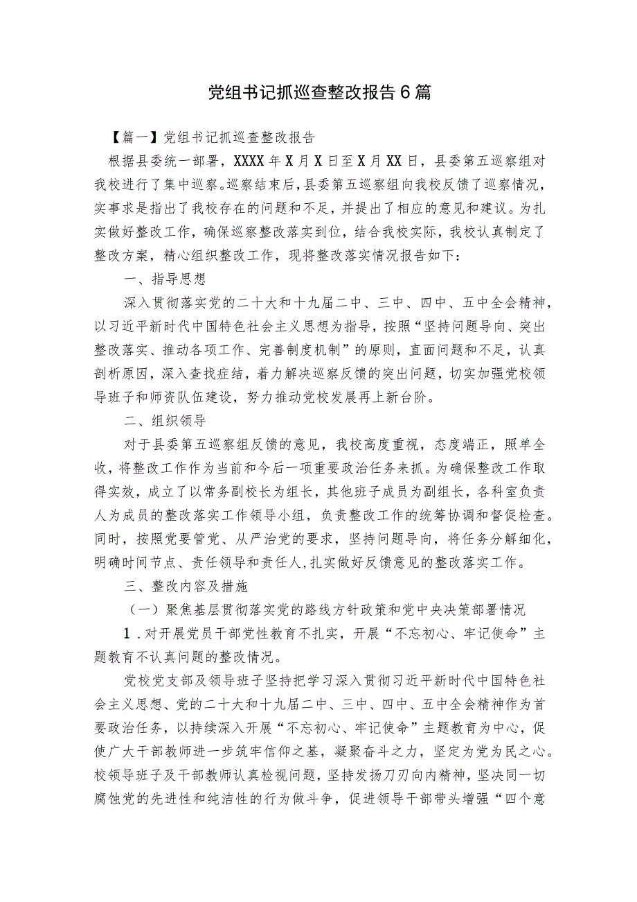 党组书记抓巡查整改报告6篇.docx_第1页