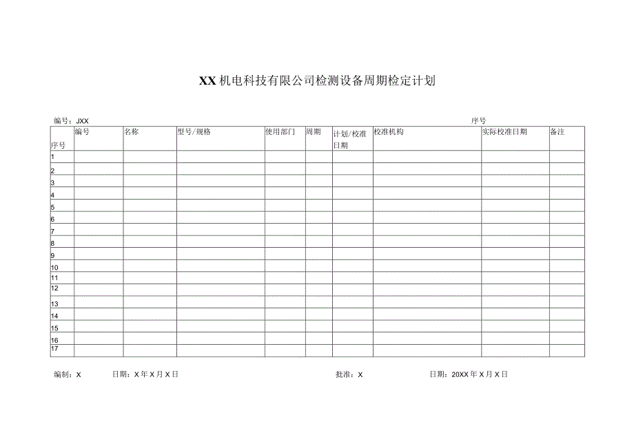 XX机电科技有限公司检测设备周期检定计划(202X年).docx_第1页