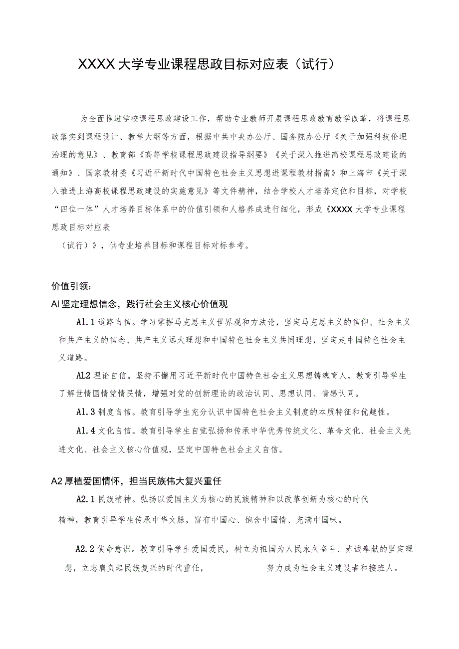 XXXX大学专业课程思政目标对应表.docx_第1页